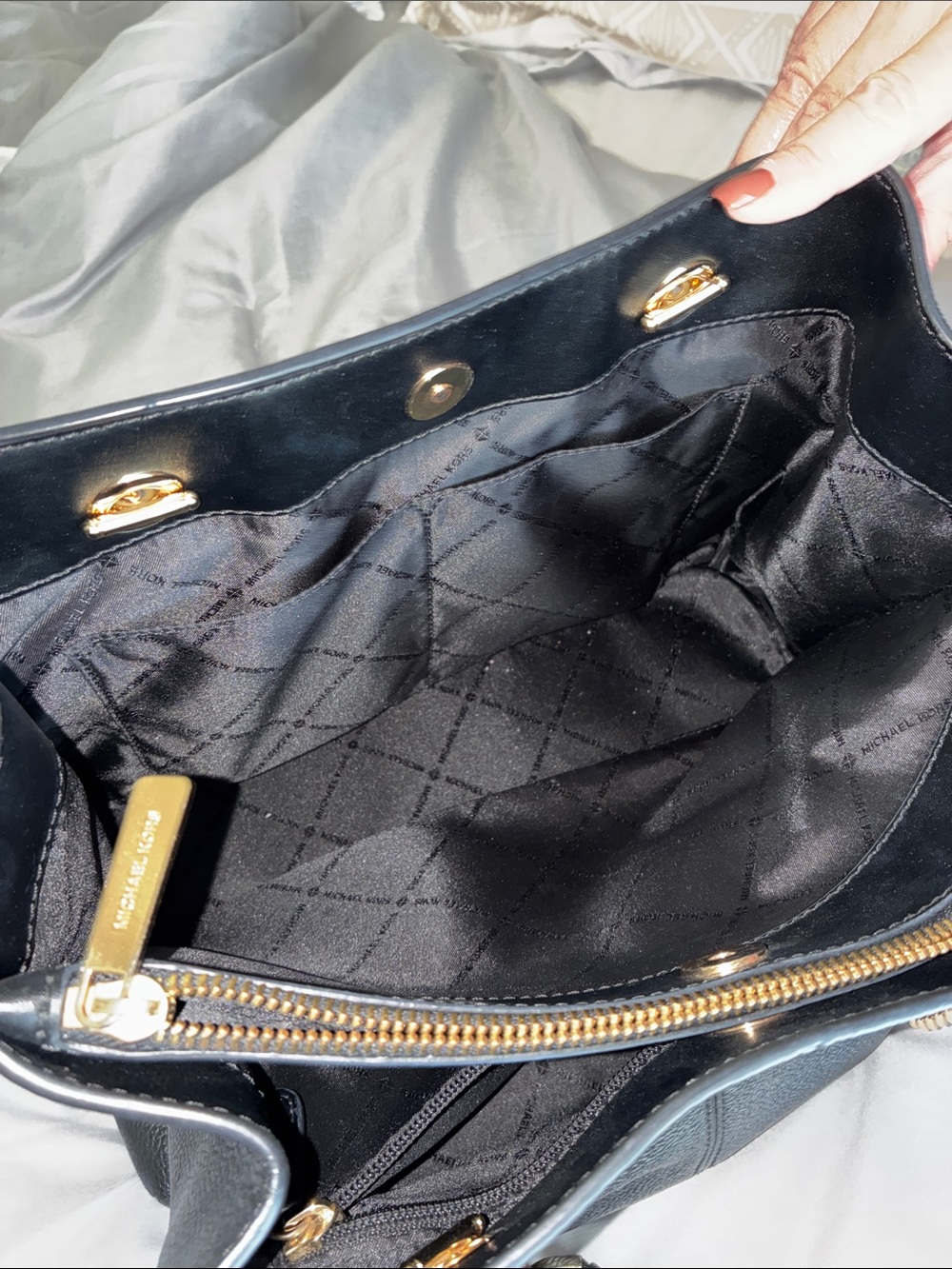 Michael Kors Black Pebbled Leather Tote with Gold Chain Handles - Picture 3 of 5